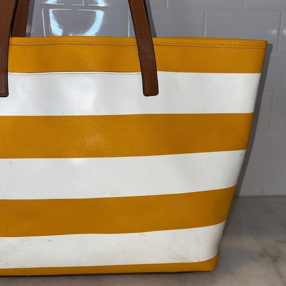 MICHAEL KORS Purse Bag Tote Large Jet Set Travel Stripe Saffiano Leather - Picture 6 of 16
